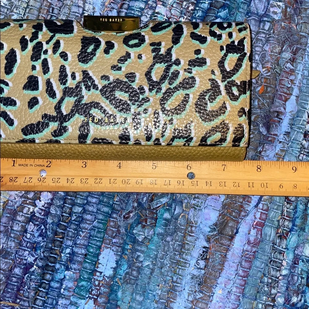 Ted Baker Leopard Print Leather Wallet in Brown and Green